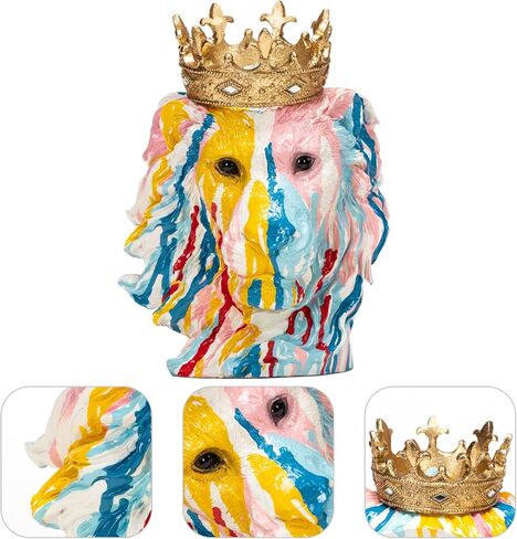 Leopard King Head Sculpture Colorful Leopard King with Golden Crown Figurine Statue Wild Animal Statue for Home Decor in Saudi Arabia
