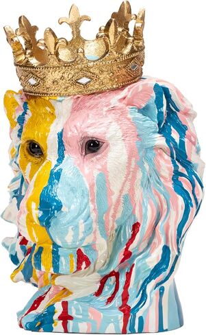 Leopard King Head Sculpture Colorful Leopard King with Golden Crown Figurine Statue Wild Animal Statue for Home Decor in Saudi Arabia