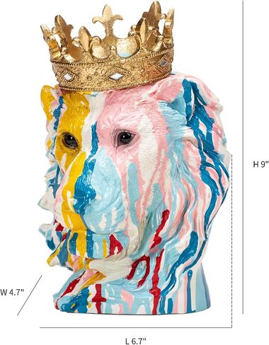 Leopard King Head Sculpture Colorful Leopard King with Golden Crown Figurine Statue Wild Animal Statue for Home Decor in Saudi Arabia