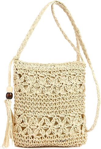 Boho Straw Crossbody Bags for Women Handmade Beach Bag Summer Woven Crossbody Bags Small Purse Crochet Purse in Saudi Arabia