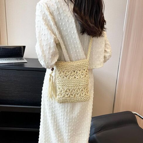 Boho Straw Crossbody Bags for Women Handmade Beach Bag Summer Woven Crossbody Bags Small Purse Crochet Purse in Saudi Arabia