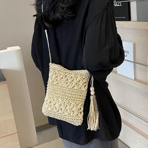 Boho Straw Crossbody Bags for Women Handmade Beach Bag Summer Woven Crossbody Bags Small Purse Crochet Purse in Saudi Arabia