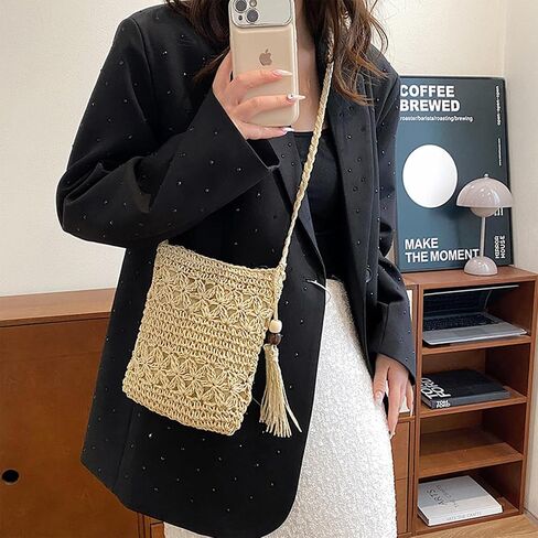 Boho Straw Crossbody Bags for Women Handmade Beach Bag Summer Woven Crossbody Bags Small Purse Crochet Purse in Saudi Arabia