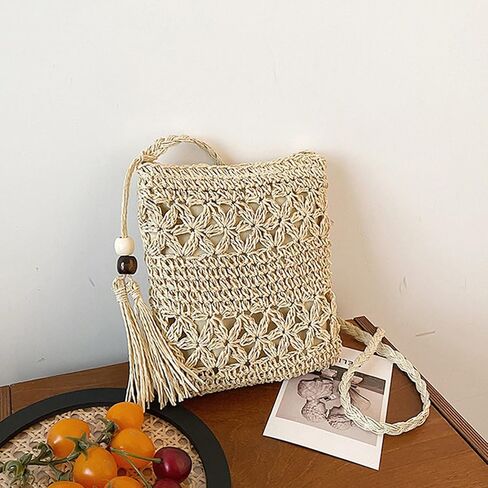Boho Straw Crossbody Bags for Women Handmade Beach Bag Summer Woven Crossbody Bags Small Purse Crochet Purse in Saudi Arabia