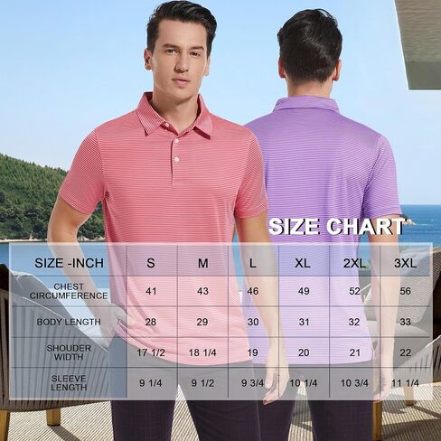 قميص بولو جولف رجالي مقاوم للرطوبة وجاف مناسب للأداء الرياضي وأكمام قصيرة قمصان جولف مخططة للرجال in Kuwait