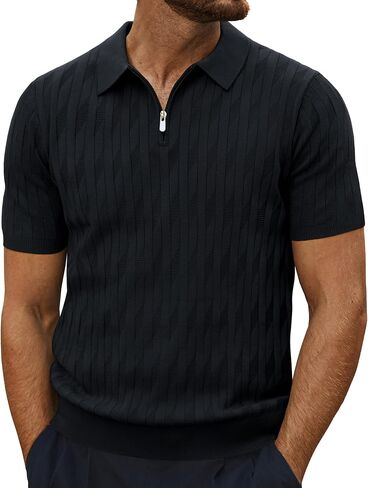 PJ PAUL JONES Men's Quarter Zip Polo Shirts Short Sleeve Textured Knit Polo T Shirt Business Casual Golf Shirts in Saudi Arabia