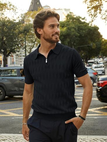 PJ PAUL JONES Men's Quarter Zip Polo Shirts Short Sleeve Textured Knit Polo T Shirt Business Casual Golf Shirts in Saudi Arabia