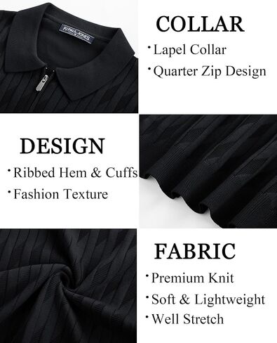 PJ PAUL JONES Men's Quarter Zip Polo Shirts Short Sleeve Textured Knit Polo T Shirt Business Casual Golf Shirts in Saudi Arabia