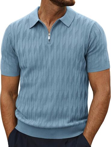 PJ PAUL JONES Men's Quarter Zip Polo Shirts Short Sleeve Textured Knit Polo T Shirt Business Casual Golf Shirts in Saudi Arabia