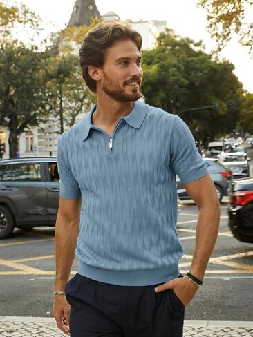 PJ PAUL JONES Men's Quarter Zip Polo Shirts Short Sleeve Textured Knit Polo T Shirt Business Casual Golf Shirts in Saudi Arabia