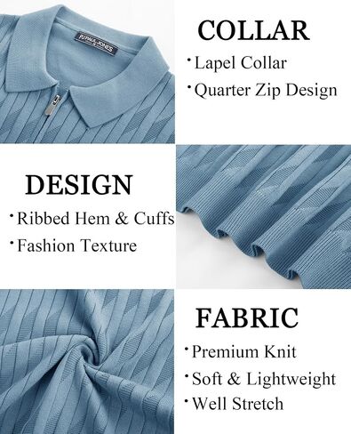 PJ PAUL JONES Men's Quarter Zip Polo Shirts Short Sleeve Textured Knit Polo T Shirt Business Casual Golf Shirts in Saudi Arabia