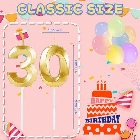 40th Birthday Candles for Cake,Gold Number Candles for Happy Birthday Cake Toppers,Birthday Decorations for Women Men Party Anniversary Wedding in Saudi Arabia