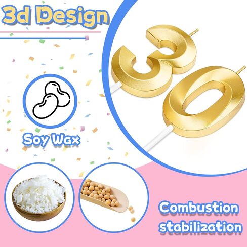 40th Birthday Candles for Cake,Gold Number Candles for Happy Birthday Cake Toppers,Birthday Decorations for Women Men Party Anniversary Wedding in Saudi Arabia