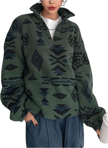 WDIRARA Women's Leopard Print Half Zip Fleece Sweatshirt in Saudi Arabia