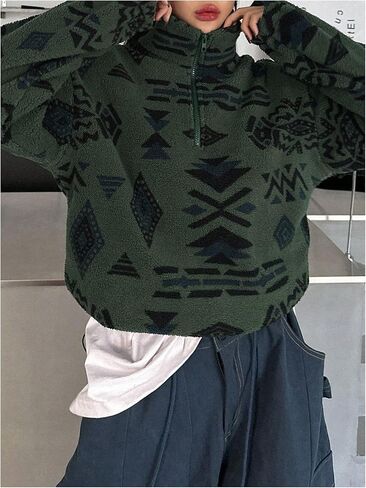 WDIRARA Women's Leopard Print Half Zip Fleece Sweatshirt in Saudi Arabia