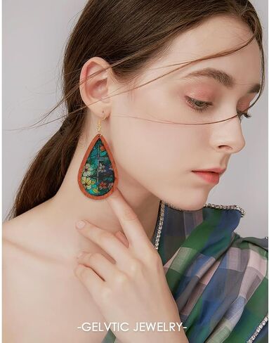 Bohemian Wood Teardrop Earrings for Women Acrylic Colorful Teardrop Dangle Earrings Handmade Natural Wooden Earrings Boho Geometric Flower Leaf Cross Earrings Statement Lightweight Ethnic Earrings Vintage Retro Jewelry in Kuwait