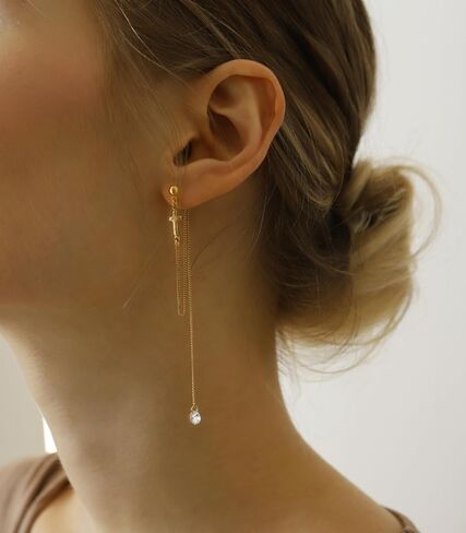 OZEL - Gold Chain Earrings for Women, 14K Gold Plated Drop Dangle Earrings, Long Threader Earrings for Birthday Gift in Kuwait