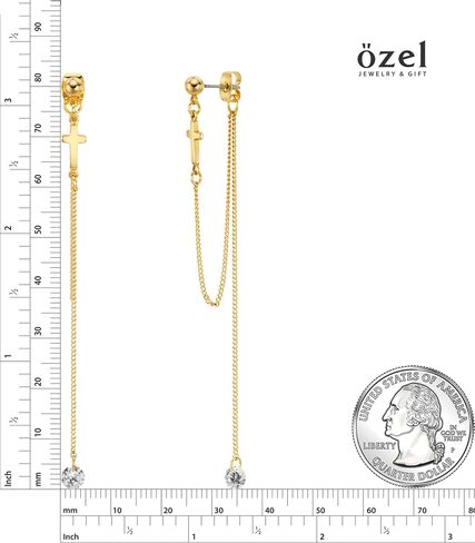 OZEL - Gold Chain Earrings for Women, 14K Gold Plated Drop Dangle Earrings, Long Threader Earrings for Birthday Gift in Kuwait