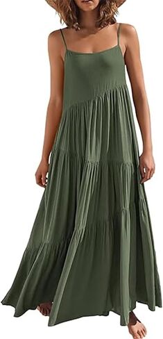 Womens Sundress Loose Sleeveless Strap Summer Casual Beach Vacation Long Dress for Women Solid Halter Dress in Saudi Arabia