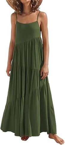 Womens Sundress Loose Sleeveless Strap Summer Casual Beach Vacation Long Dress for Women Solid Halter Dress in Saudi Arabia