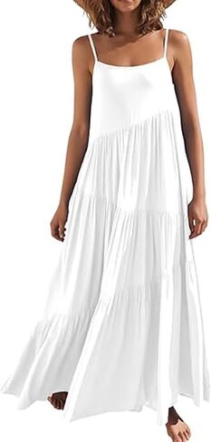 Womens Sundress Loose Sleeveless Strap Summer Casual Beach Vacation Long Dress for Women Solid Halter Dress in Saudi Arabia