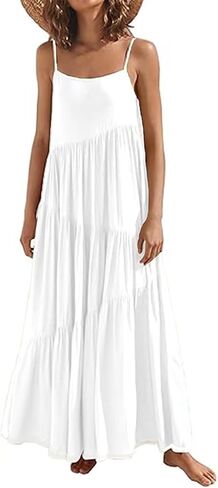 Womens Sundress Loose Sleeveless Strap Summer Casual Beach Vacation Long Dress for Women Solid Halter Dress in Saudi Arabia