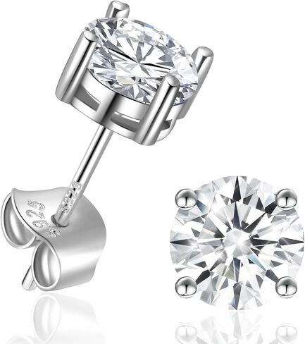Cubic Zirconia Earrings Studs: 0.8ct Square Princess Birthstone | Clear 1ct Diamond CZ Stud Earrings, 18K White Gold Plated 925 Sterling Silver Earrings for Women in Saudi Arabia