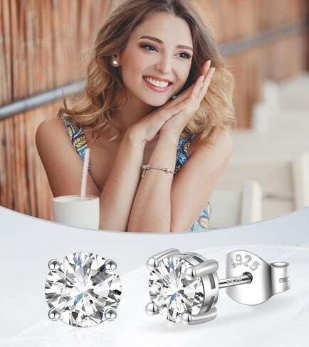 Cubic Zirconia Earrings Studs: 0.8ct Square Princess Birthstone | Clear 1ct Diamond CZ Stud Earrings, 18K White Gold Plated 925 Sterling Silver Earrings for Women in Saudi Arabia