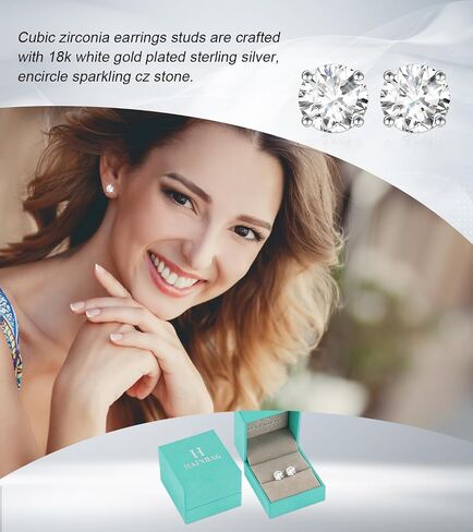 Cubic Zirconia Earrings Studs: 0.8ct Square Princess Birthstone | Clear 1ct Diamond CZ Stud Earrings, 18K White Gold Plated 925 Sterling Silver Earrings for Women in Saudi Arabia