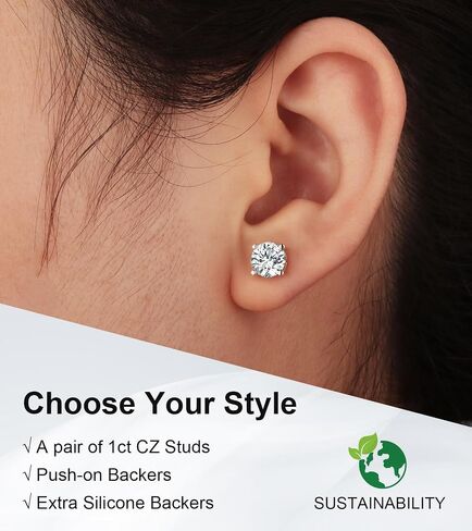 Cubic Zirconia Earrings Studs: 0.8ct Square Princess Birthstone | Clear 1ct Diamond CZ Stud Earrings, 18K White Gold Plated 925 Sterling Silver Earrings for Women in Saudi Arabia