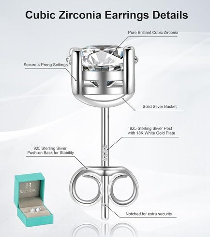 Cubic Zirconia Earrings Studs: 0.8ct Square Princess Birthstone | Clear 1ct Diamond CZ Stud Earrings, 18K White Gold Plated 925 Sterling Silver Earrings for Women in Saudi Arabia