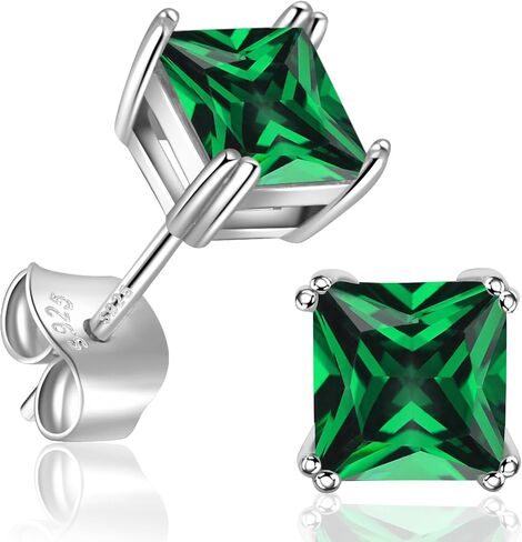 Cubic Zirconia Earrings Studs: 0.8ct Square Princess Birthstone | Clear 1ct Diamond CZ Stud Earrings, 18K White Gold Plated 925 Sterling Silver Earrings for Women in Saudi Arabia