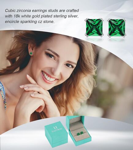 Cubic Zirconia Earrings Studs: 0.8ct Square Princess Birthstone | Clear 1ct Diamond CZ Stud Earrings, 18K White Gold Plated 925 Sterling Silver Earrings for Women in Saudi Arabia