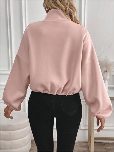Women's Zip Up Drawstring Sweatshirt Long Sleeve Drop Shoulder Collared Jacket Outerwear in Saudi Arabia