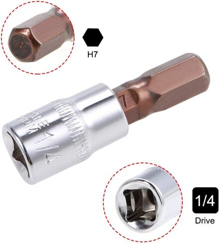 uxcell 5pcs 1/4" Drive x H7 (7mm) Hex Bit Socket, S2 Steel Bits CR-V Sockets 38mm Length Use with Ratchet Wrench, Slide Bar, Extension Rod in Kuwait