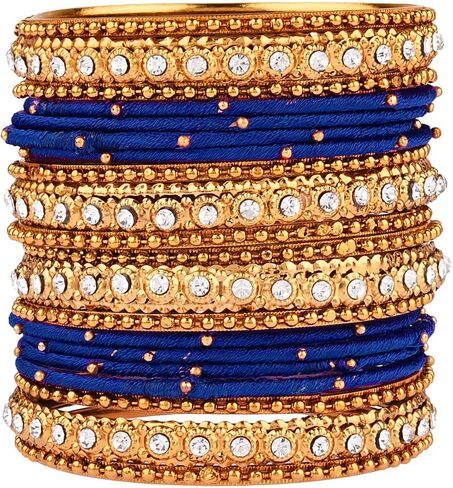 Efulgenz Indian Bangles for Women Fashion Jewelry Indian Bollywood Gold Plated Crystal Beaded Silk Thread Bracelet Bangle Set in Saudi Arabia