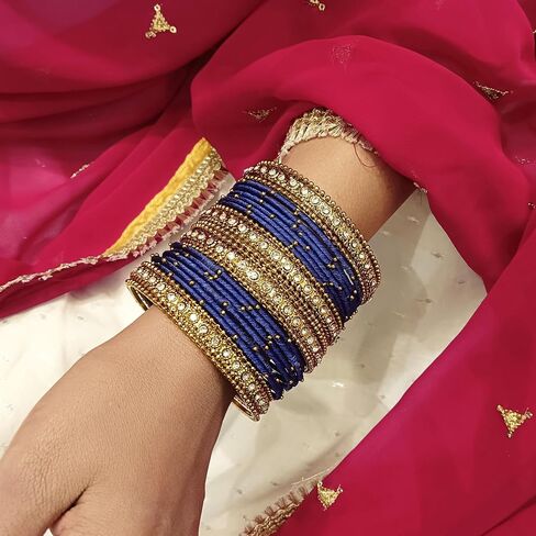 Efulgenz Indian Bangles for Women Fashion Jewelry Indian Bollywood Gold Plated Crystal Beaded Silk Thread Bracelet Bangle Set in Saudi Arabia
