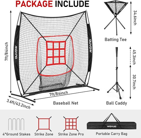 7x7 ft Baseball Net for Batting Pitching Hitting, Baseball Pitching Net with Strike Zone, Baseball Tee, Ball Caddy, Softball Batting Net Baseball Training Equipment for Kids Adult Youth Sport Practice in Saudi Arabia
