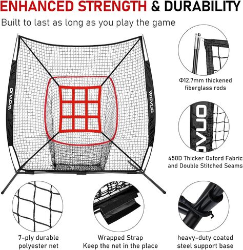 7x7 ft Baseball Net for Batting Pitching Hitting, Baseball Pitching Net with Strike Zone, Baseball Tee, Ball Caddy, Softball Batting Net Baseball Training Equipment for Kids Adult Youth Sport Practice in Saudi Arabia