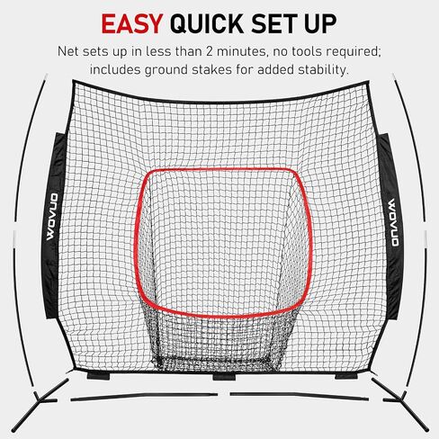 7x7 ft Baseball Net for Batting Pitching Hitting, Baseball Pitching Net with Strike Zone, Baseball Tee, Ball Caddy, Softball Batting Net Baseball Training Equipment for Kids Adult Youth Sport Practice in Saudi Arabia