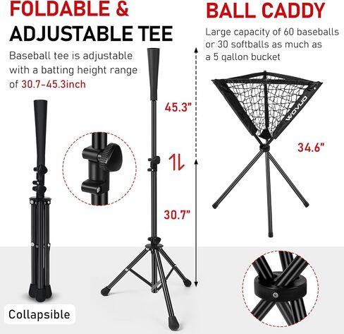 7x7 ft Baseball Net for Batting Pitching Hitting, Baseball Pitching Net with Strike Zone, Baseball Tee, Ball Caddy, Softball Batting Net Baseball Training Equipment for Kids Adult Youth Sport Practice in Saudi Arabia