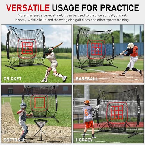 7x7 ft Baseball Net for Batting Pitching Hitting, Baseball Pitching Net with Strike Zone, Baseball Tee, Ball Caddy, Softball Batting Net Baseball Training Equipment for Kids Adult Youth Sport Practice in Saudi Arabia