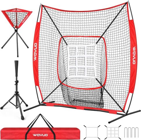 7x7 ft Baseball Net for Batting Pitching Hitting, Baseball Pitching Net with Strike Zone, Baseball Tee, Ball Caddy, Softball Batting Net Baseball Training Equipment for Kids Adult Youth Sport Practice in Saudi Arabia