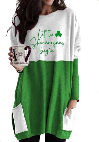 Funny St Patricks Day Shamrock Long Sleeve Shirt for Women, Irish Clover Crewneck Long Hem Shirt in Saudi Arabia