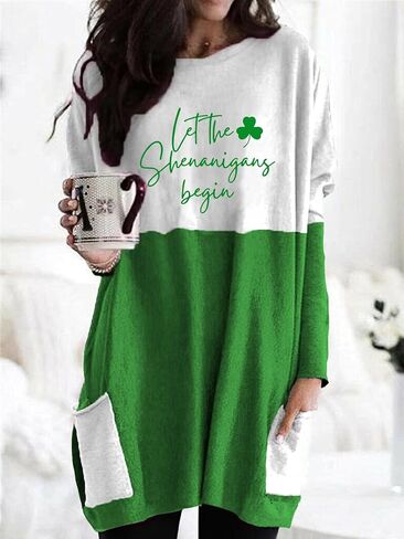 Funny St Patricks Day Shamrock Long Sleeve Shirt for Women, Irish Clover Crewneck Long Hem Shirt in Saudi Arabia