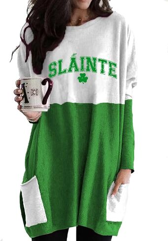 Funny St Patricks Day Shamrock Long Sleeve Shirt for Women, Irish Clover Crewneck Long Hem Shirt in Saudi Arabia