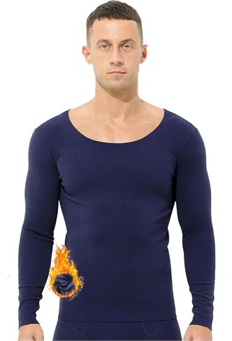 Ouruikia Men's Thermal Underwear Tops Fleece Lined Thermal Shirts Undershirt Crew Top Base Layer Shirt in Kuwait