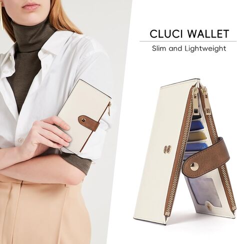 CLUCI Women's Wallet Leather Slim Wallet for Women RFID Blocking with Multi Credit Card Holder Zipper Pocket in Saudi Arabia