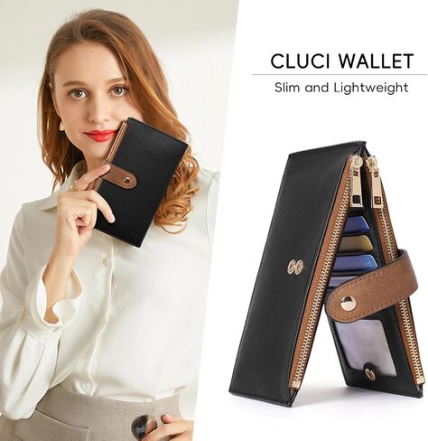 CLUCI Women's Wallet Leather Slim Wallet for Women RFID Blocking with Multi Credit Card Holder Zipper Pocket in Saudi Arabia