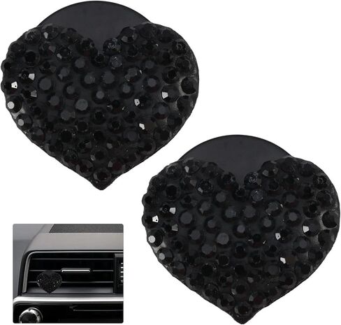 قطعتان من مشابك فتحة التهوية للسيارة، ملحقات السيارة اللامعة، معطر هواء السيارة، معطر هواء السيارة للسيدات، سحر مشبك فتحة تهوية السيارة، معطرات السيارة للنساء، إكسسوارات السيارة من حجر الراين للفتيات (أسود) in Kuwait
